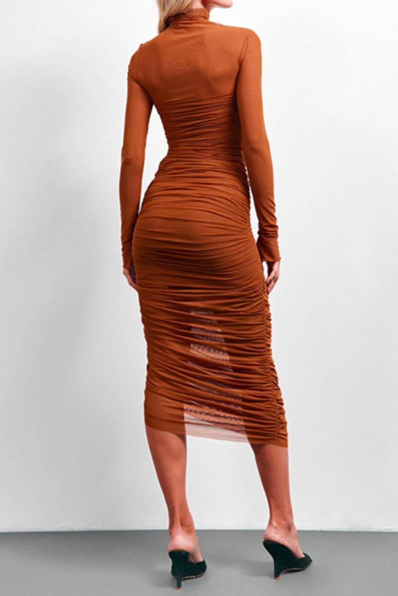 sexy brown dress with mesh panels