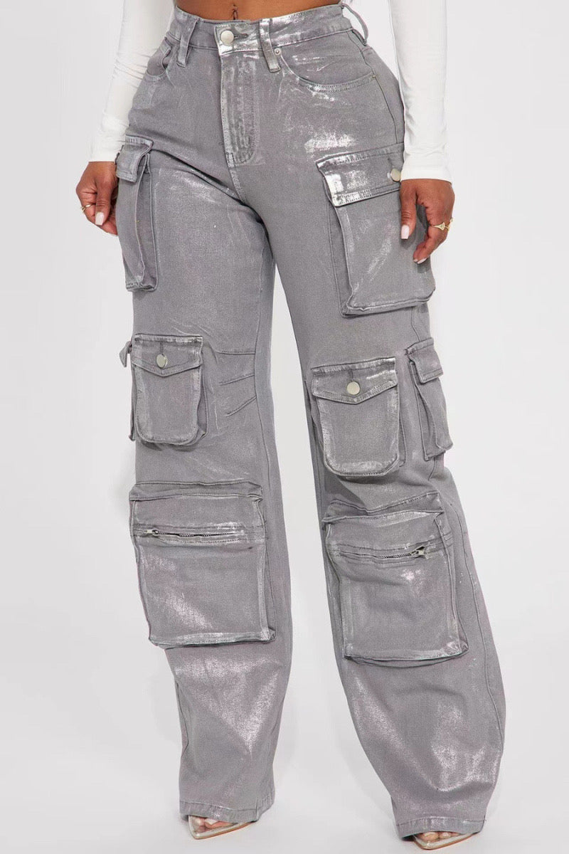 Trendy Cargo Pants with Shimmering Finish