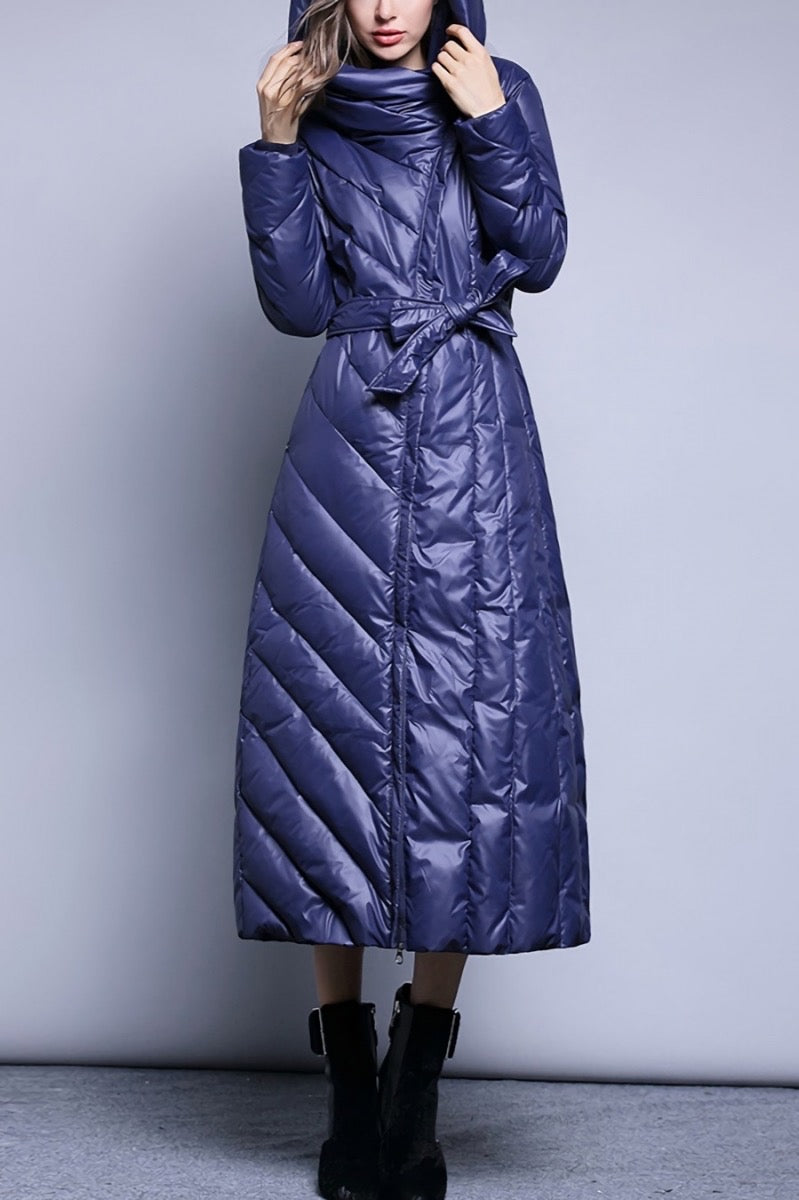 Hooded Puffer Coat, Blue, Winter Coat, Warm, Stylish, Casual