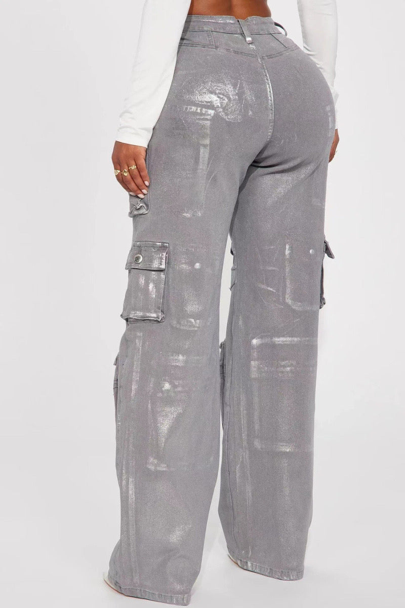 Trendy Cargo Pants with Shimmering Finish