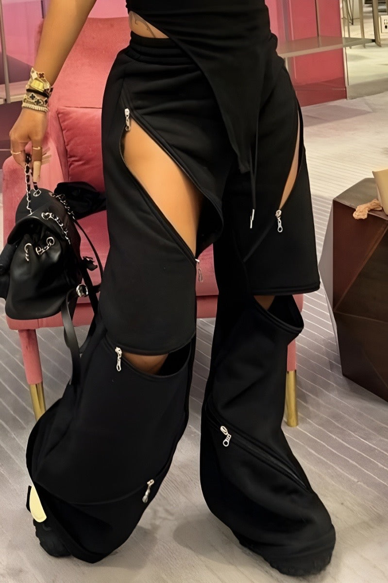 Trendy Cutout Sweatpants with Zippers