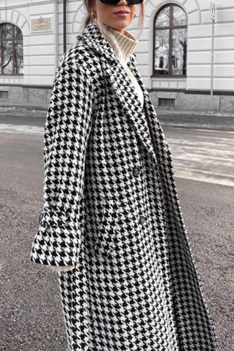 Black Houndstooth Coat, Winter Coat, Warm, Stylish, Casual