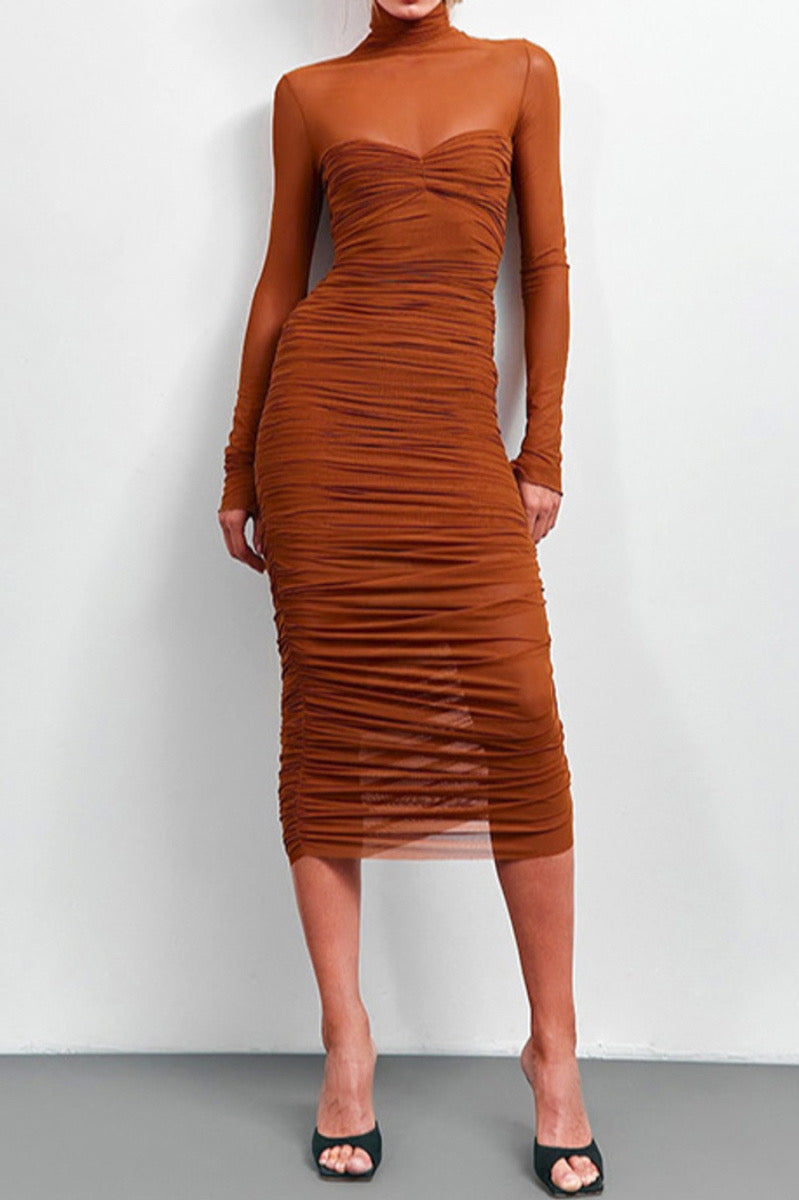 sexy brown dress with mesh panels