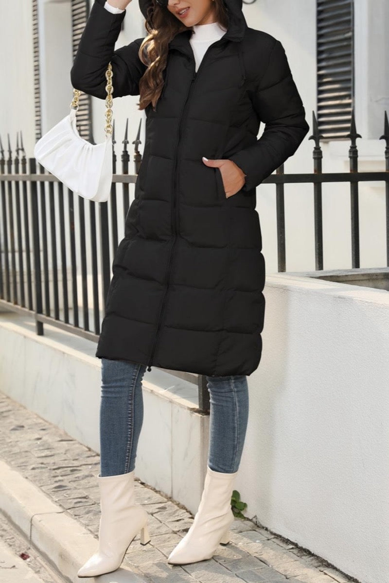 Hooded Puffer Coat, Black, Winter Coat, Warm, Stylish, Casual