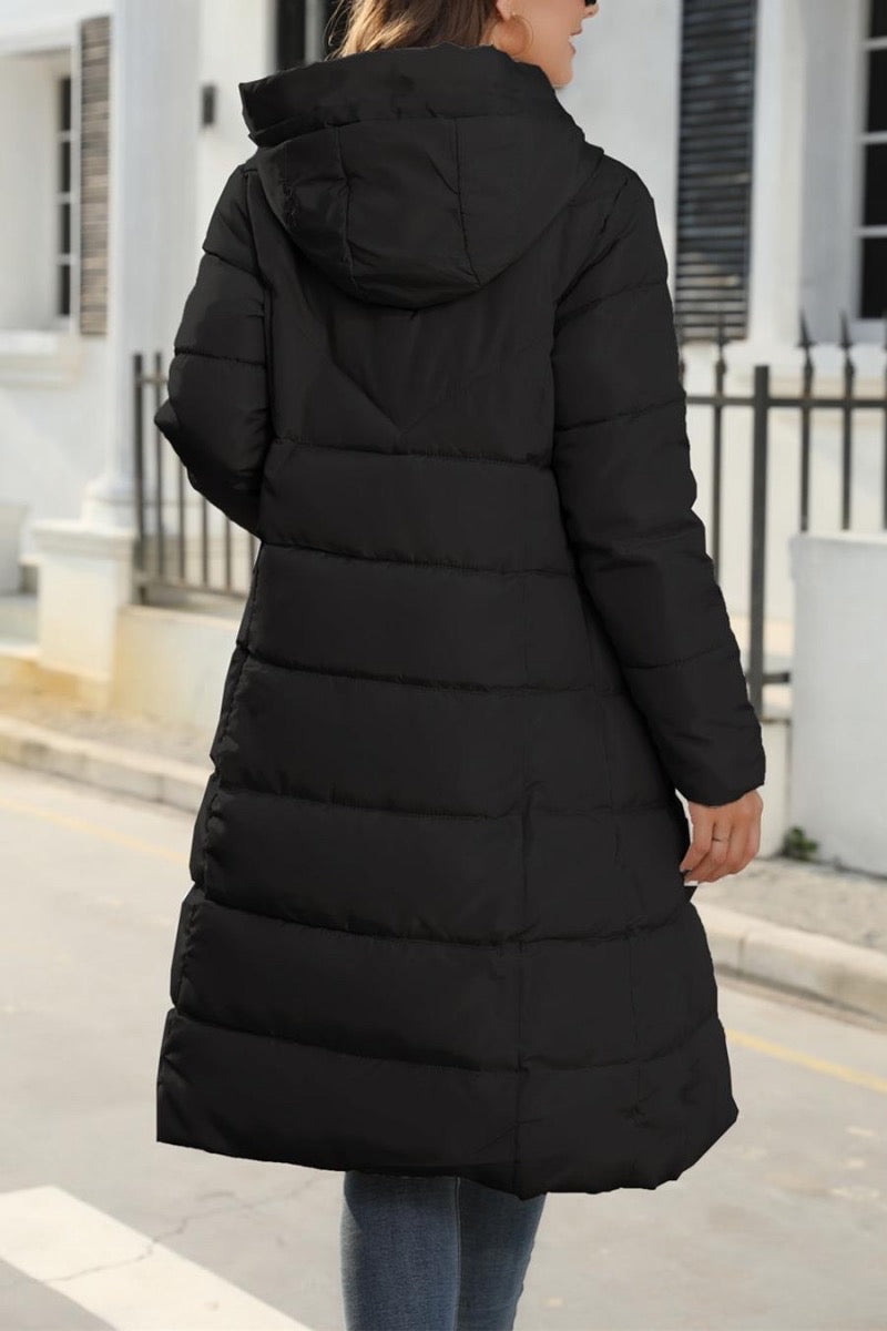 Hooded Puffer Coat, Black, Winter Coat, Warm, Stylish, Casual