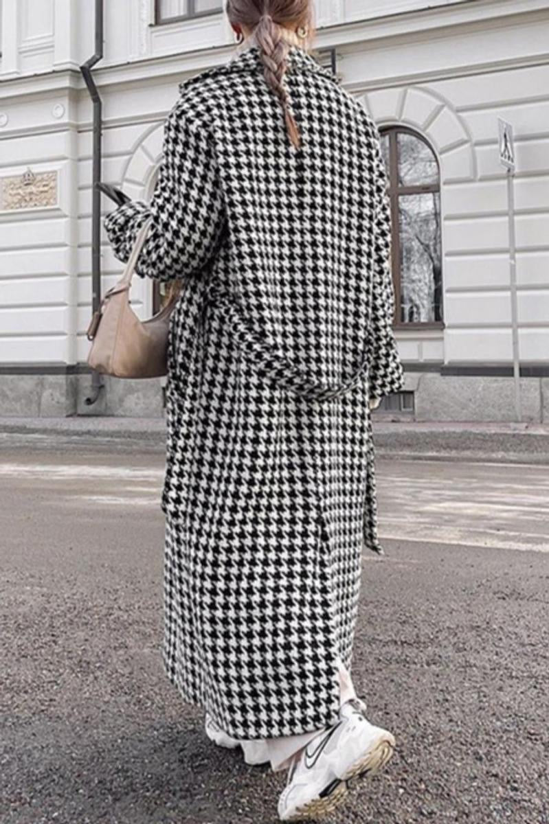 Black Houndstooth Coat, Winter Coat, Warm, Stylish, Casual