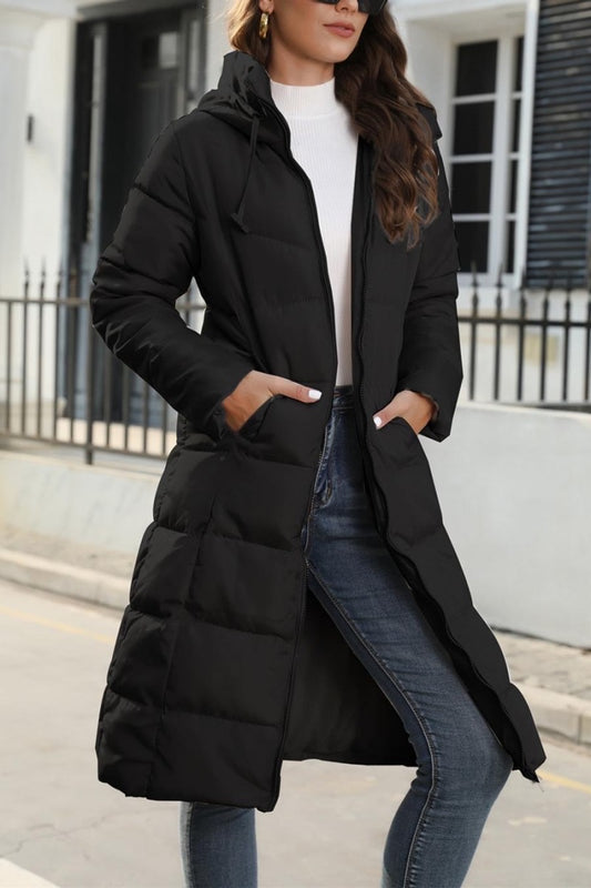 Hooded Puffer Coat, Black, Winter Coat, Warm, Stylish, Casual