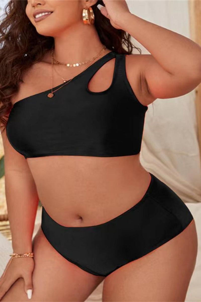 High waist plus size tankini set with padded one shoulder design, available in 4 colors. Perfect for stylish and sexy pool or beach days. Flattering design for all body types.