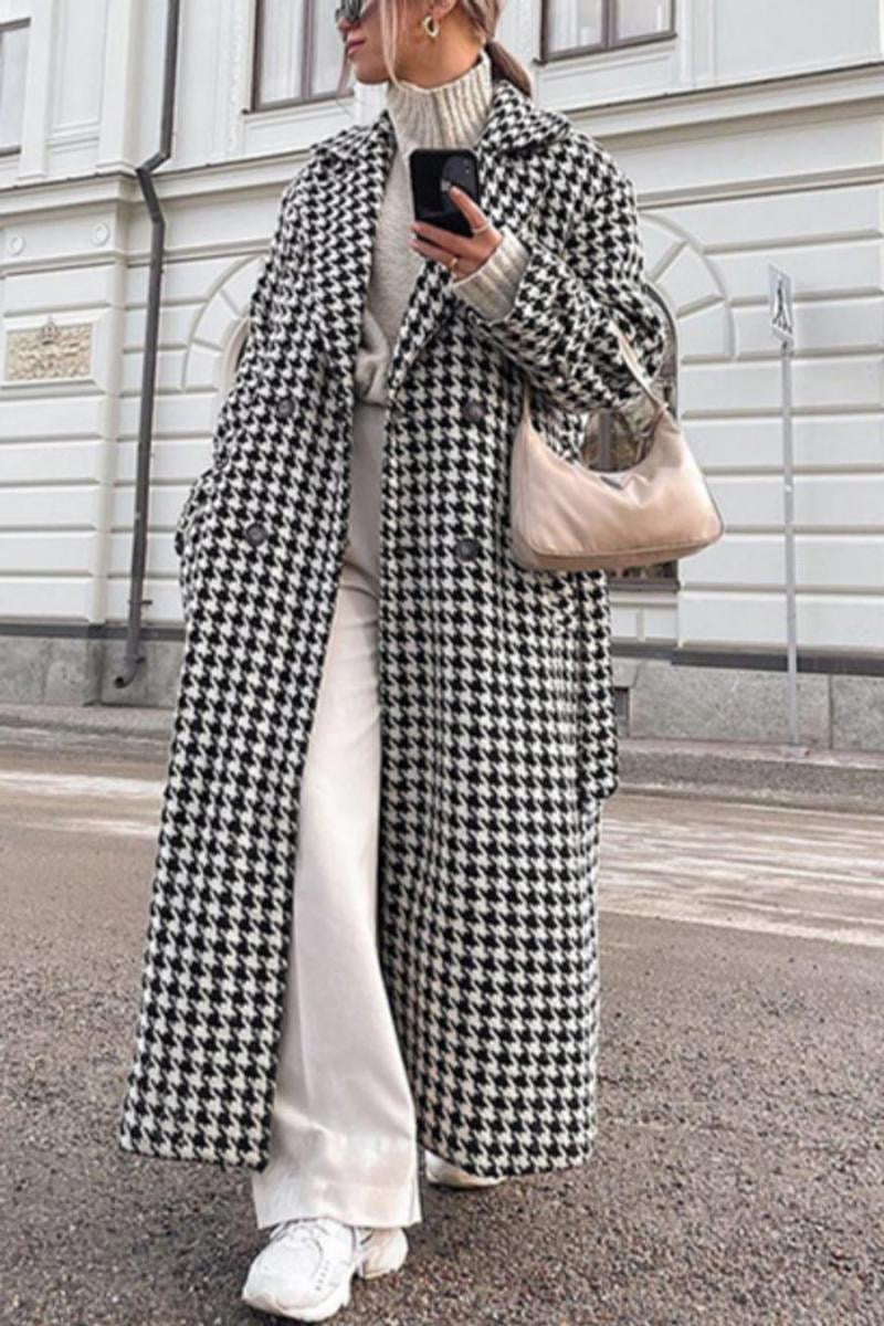 Black Houndstooth Coat, Winter Coat, Warm, Stylish, Casual