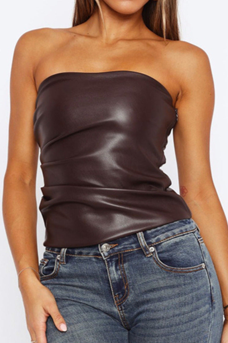 Faux Leather Tube Top